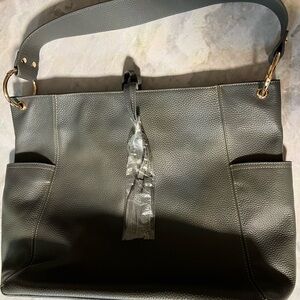 Laggo Italy Julia Genuine Leather bag hobo purse side pockets with Tassels black